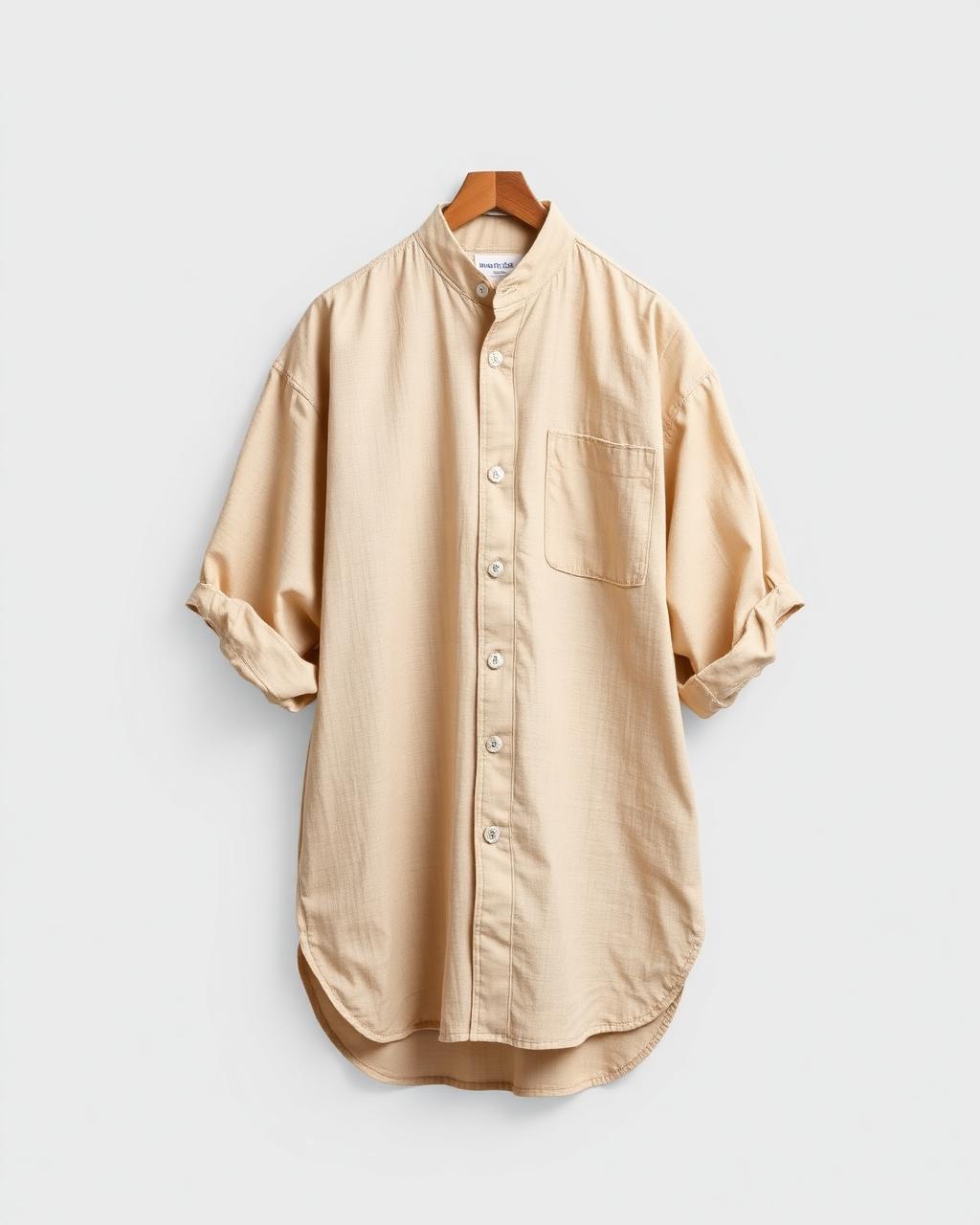 Sand Linen Band Collar Shirt